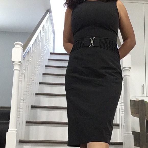 Calvin Klein Buckled Sheath Black Midi Dress - Picture 6 of 17